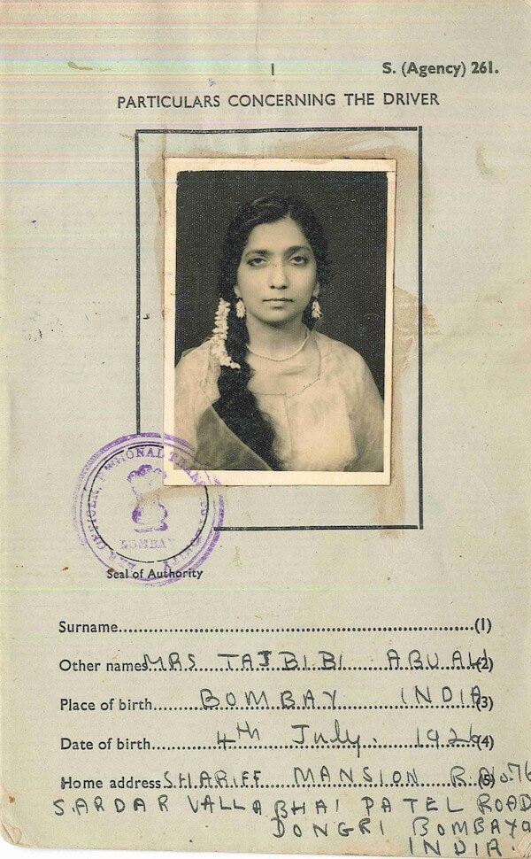 Tajbibi Abualy International Driving Permit Indea, May 1960