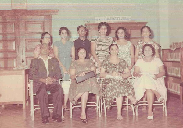 Tajbibi (standing, far right) with members of the Library Committee, Upanga Jamatkhana, Dar es Salaam, 1965