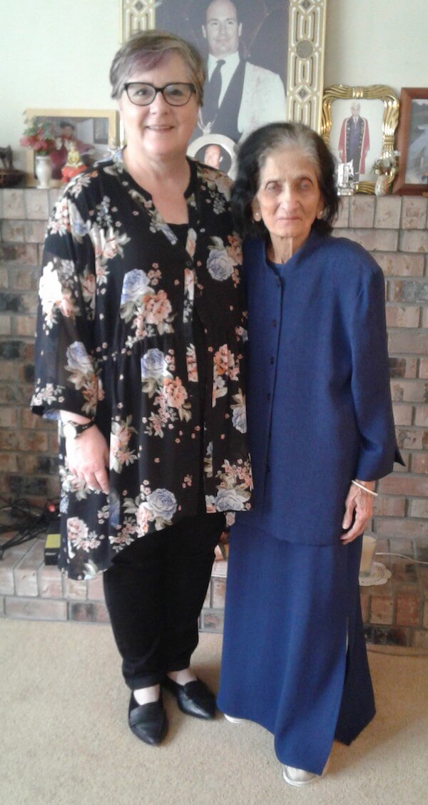 Tajbibi with Dr Shelley Hawrychuk, Chief Librarian, University of Toronto Mississauga, at her home in Burnaby, British Columbia